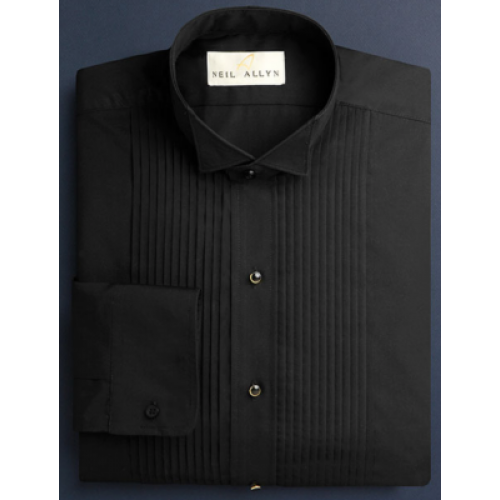 Neil Allyn Black 1/4" Pleated Wing Collar Tuxedo Shirt